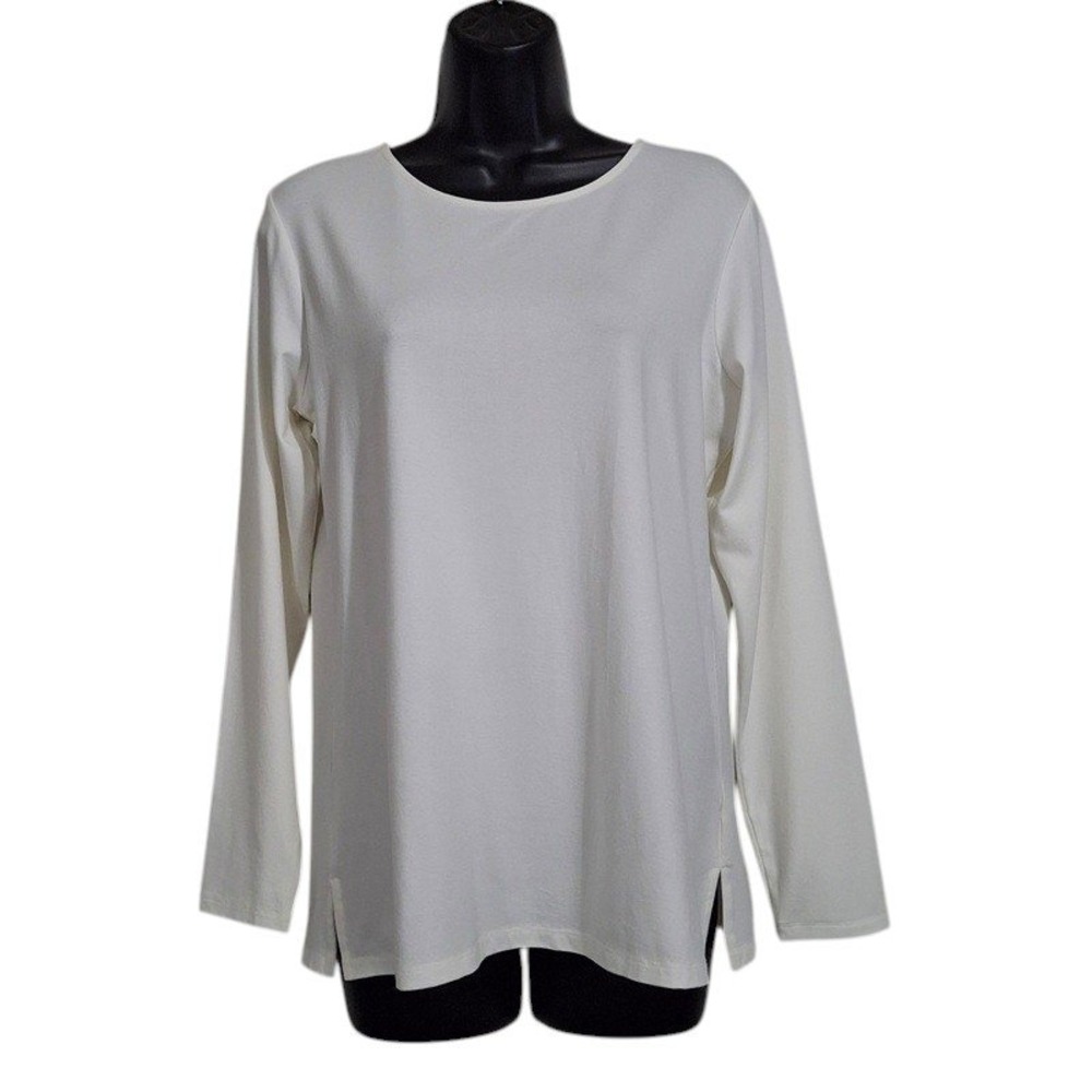 Drapers Damons Women Top Small Ivory Long Sleeve Side Slit Minimalist Basic